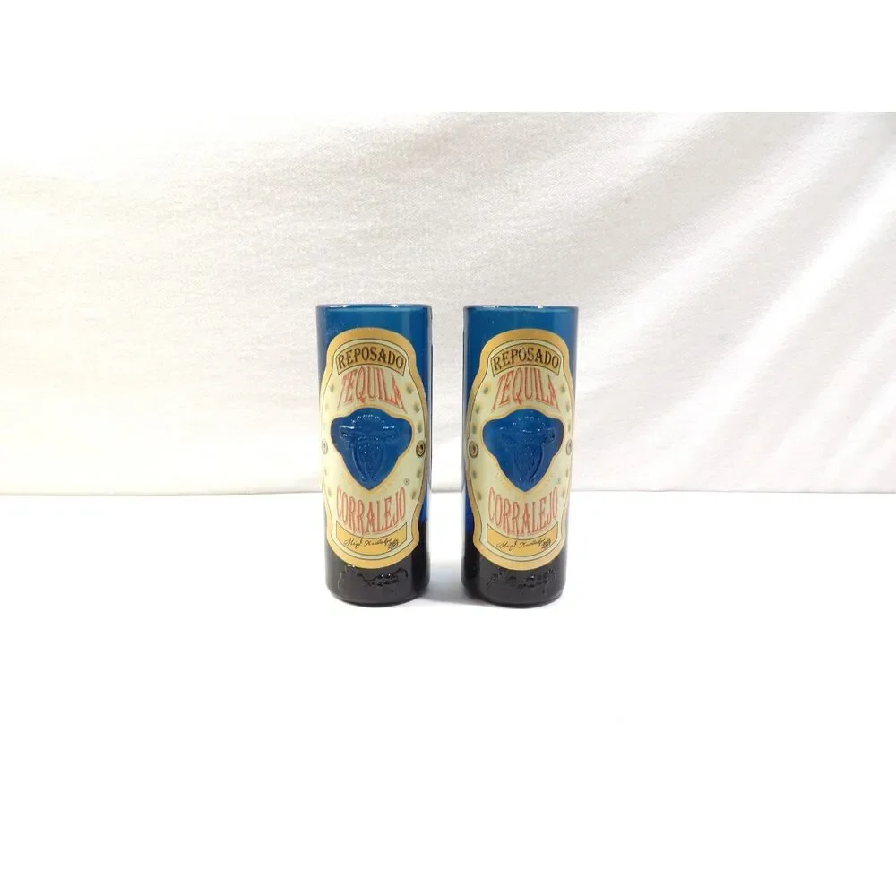 Reposado Tequila Corralejo cobalt blue shot glass set, 2 pcs, tall shooter glass